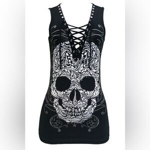 Rhinestone Skull Lace Up Top by Platinum Plush